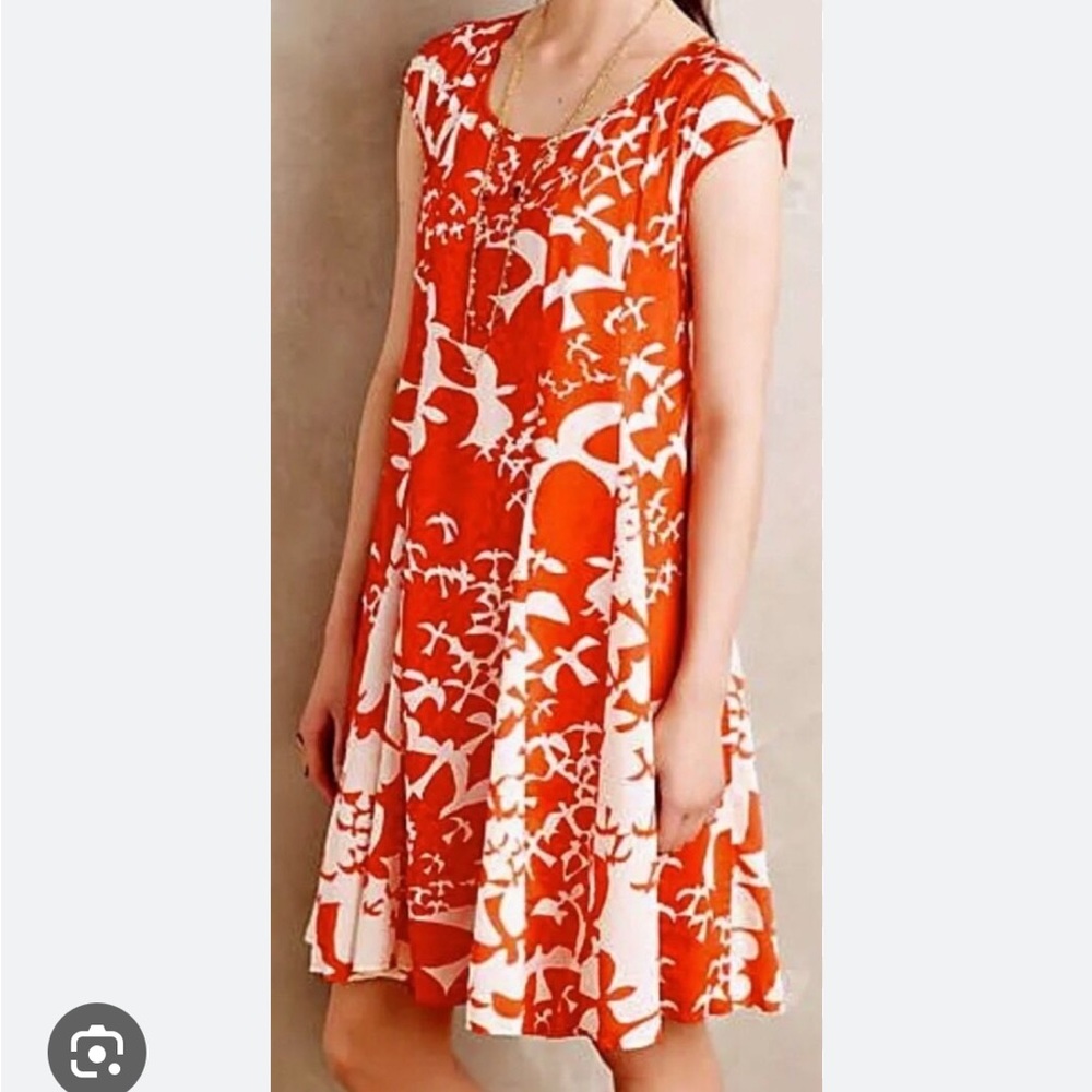 Anthropologie Maeve Orange Bird Dress